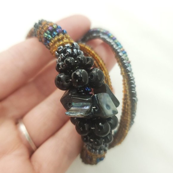 Womens Black Tan Fashion Jewelry Adjustable Anniversary Beaded Wrap Bracelet - Picture 6 of 11